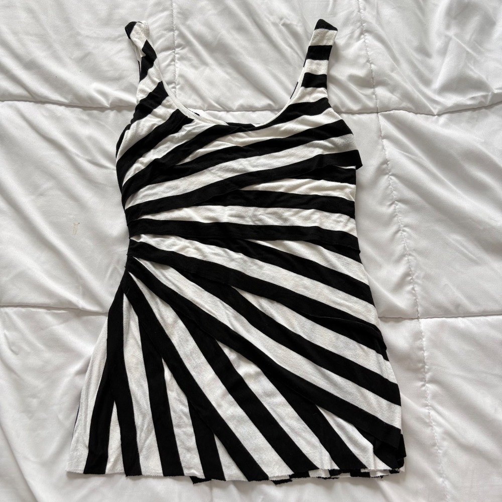 Bailey44 Tank Top Womens Xs Black White Striped Tiered USA Made‎ European Summer